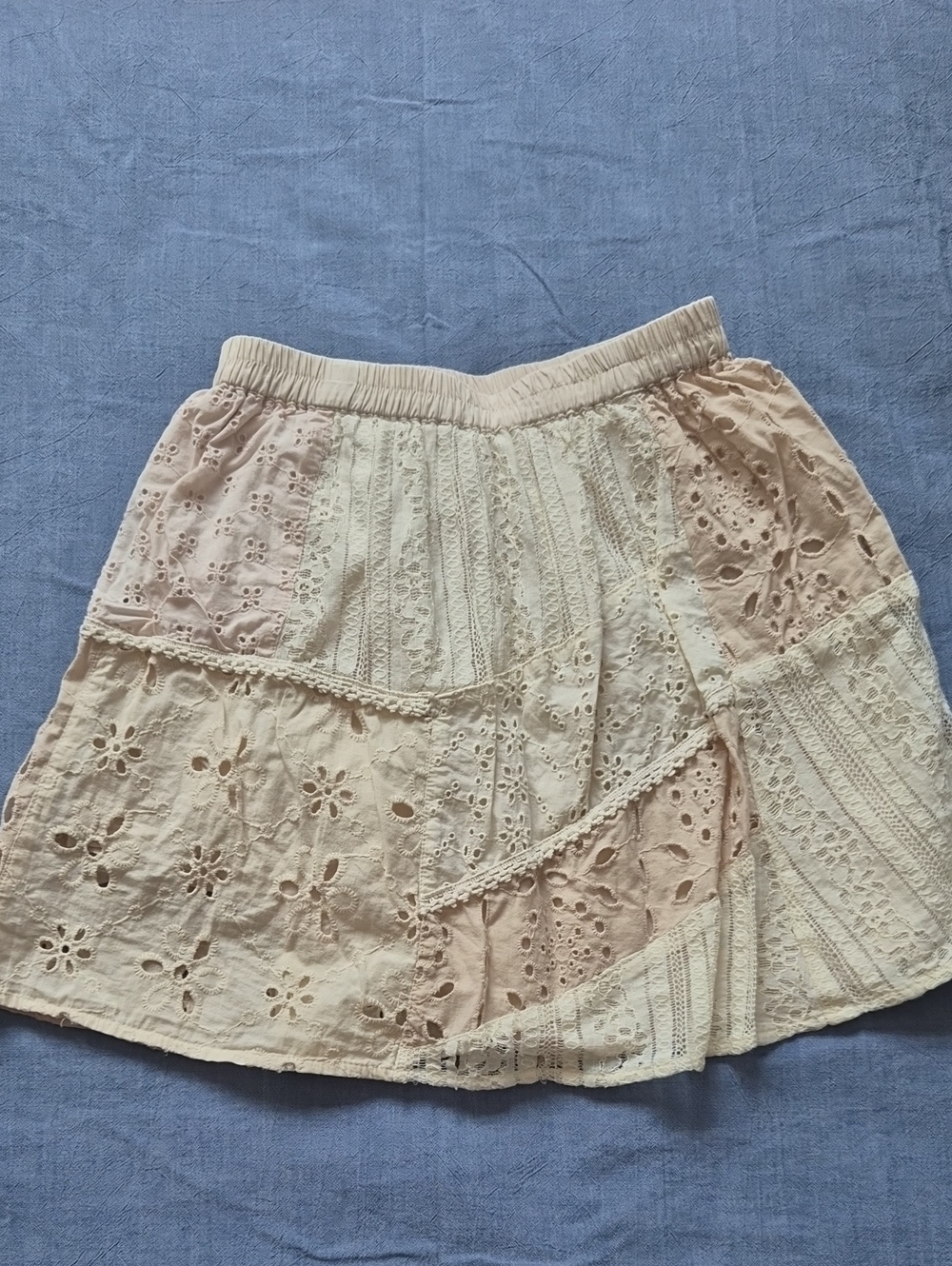 Zara Cream and Blush Patchwork Eyelet Skirt